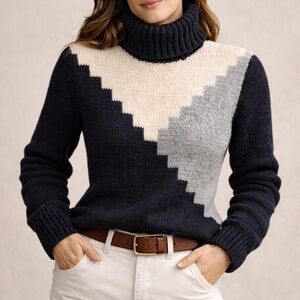 Vintage 100% Wool Ski Sweater | Neutral Colorblock | Après Ski Classic Cabincore